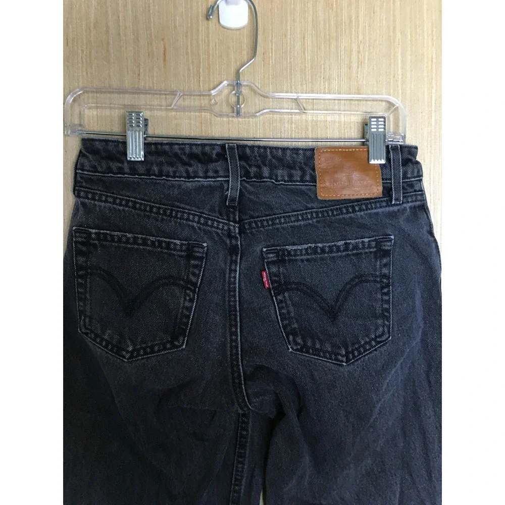 Levis Premium Low Loose Jeans Washed Black Wide Leg Denim